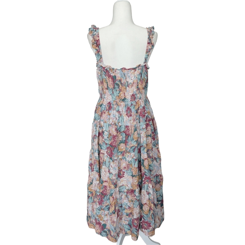 Lulus Blue Pink White Floral Ruffled Smocked Bodice Midi Sundress Size XL - Picture 2 of 9